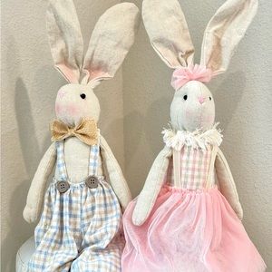 Easter bundle burlap bunnies wooden rabbits flowers gnomes ribbon craft